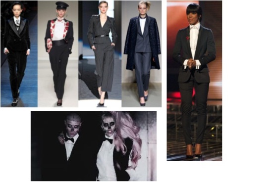 trouser suits can be seen on the catwalk, on celebrities and in Lady Gaga's music video